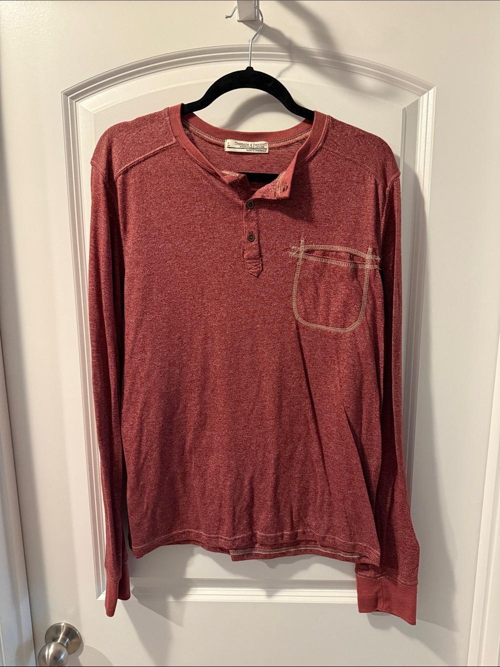 Threads 4 Thought Men's Long-Sleeve Henley in Maroon